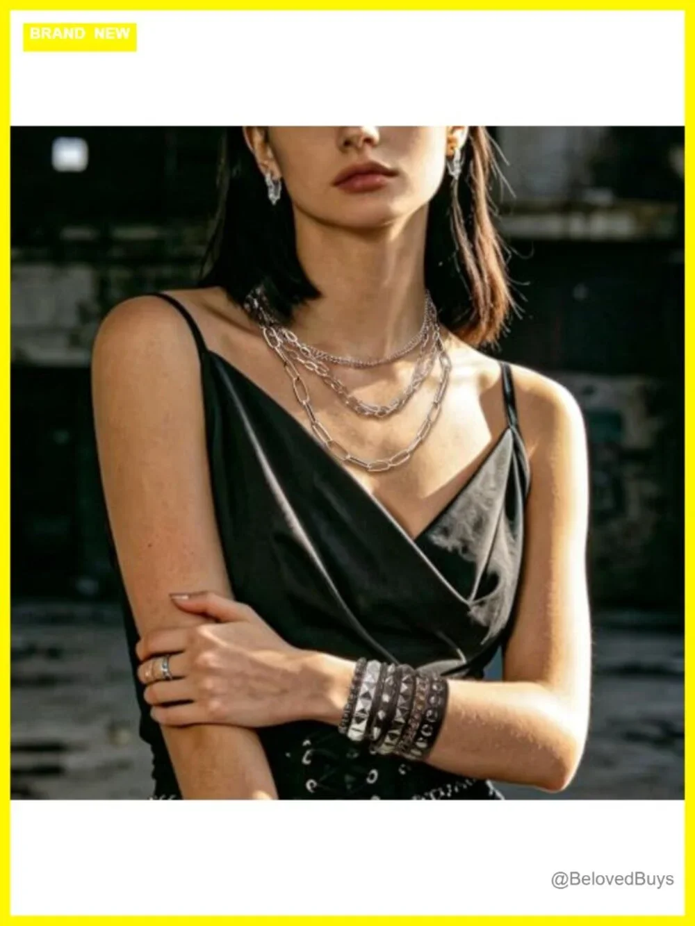 6 Pc Punk Studded Bracelet Set Gothic Necklace Earrings Faux Leather Y2K Grunge